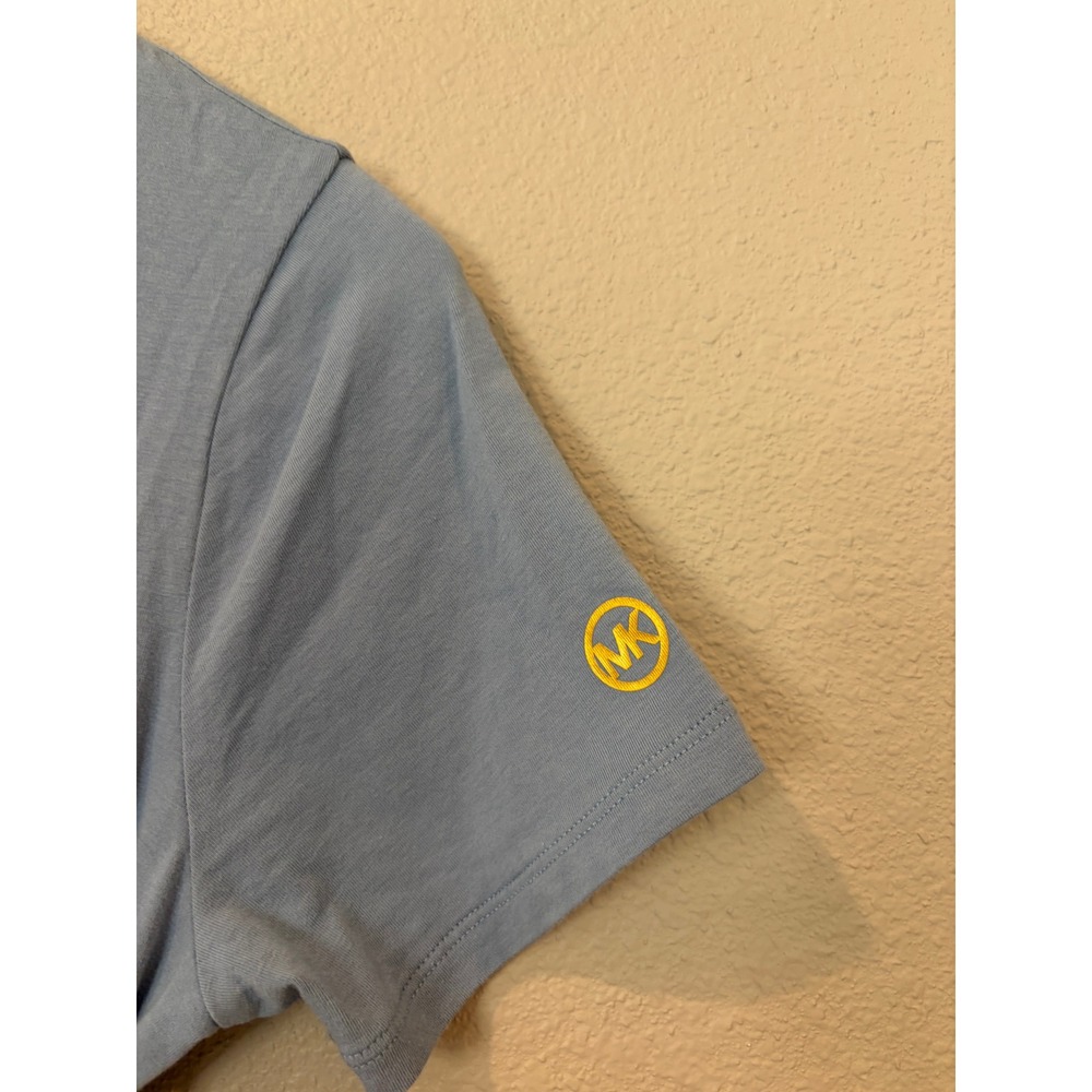 Michael Kors Ruched Side T-Shirt Dress Medium Light Blue Adjustable Drawstring - Picture 3 of 9